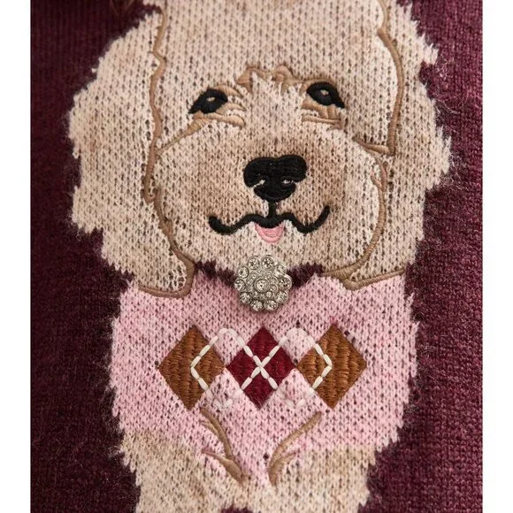 Maeve Anthropologie 3D Dog Pullover Sweater Maroon Brown XL - Picture 2 of 4